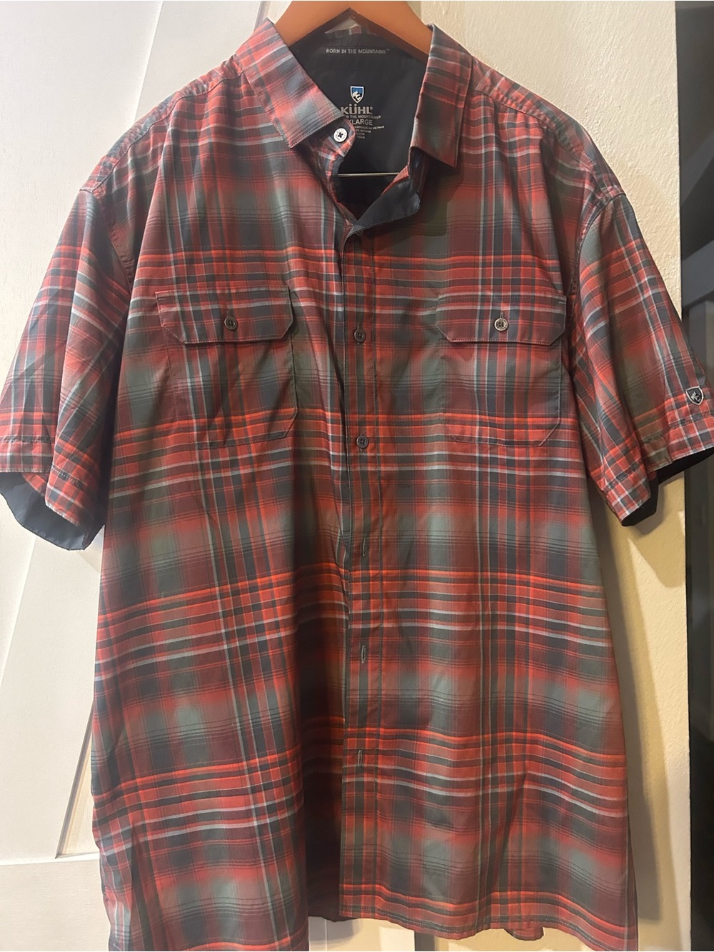 Kuhl Men's Short-Sleeve Plaid Button-Down Shirt in Red and Gray
